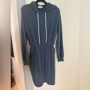 NWT Gilli Anthropologie brand blue and white ribbed hooded dress size L